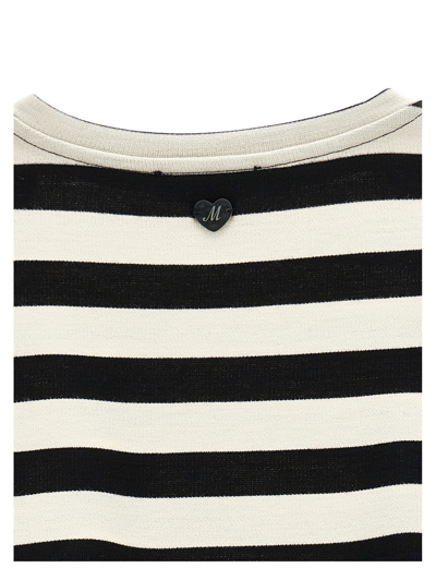 Shop Monnalisa Striped Maxi T-shirt With Trim In Beige + Black