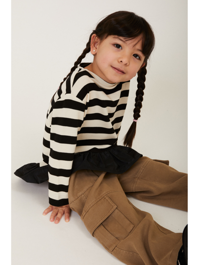 Monnalisa Striped Long-sleeve T-shirt In Beige + Black