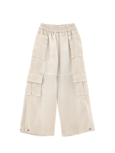 Monnalisa Fluid Gabardine Trousers In Ecru