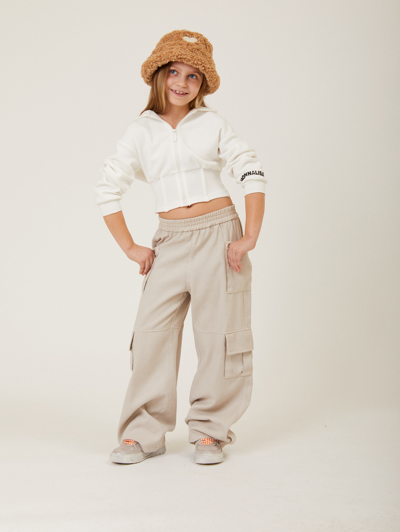 Monnalisa Fluid Gabardine Trousers In Ecru