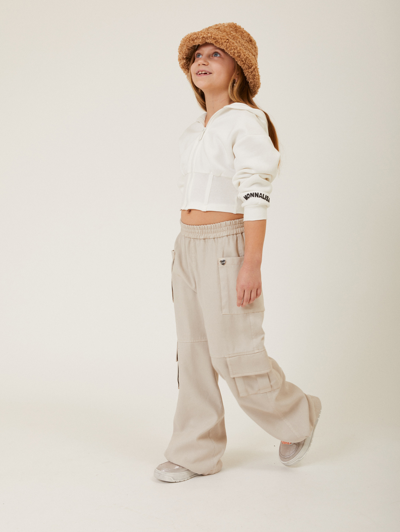 Monnalisa Fluid Gabardine Trousers In Ecru