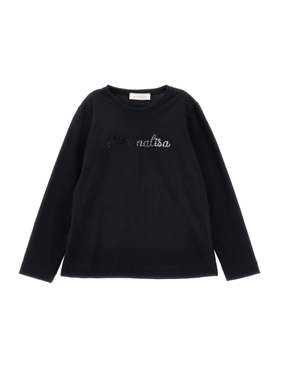 Monnalisa Cotton T-shirt With Logo In Black
