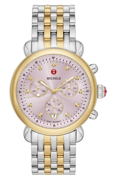 Shop Michele Csx Two-tone Diamond Bracelet Watch, 38mm In 2t Silver/ Gold