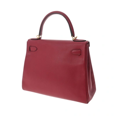 Shop Hermes Hermès Kelly 28 Red Leather Handbag ()
