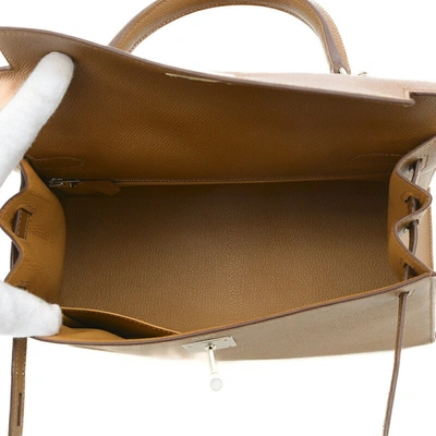 Shop Hermes Hermès Kelly 28 Brown Leather Handbag ()