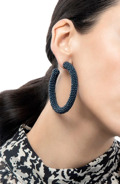 Shop Deepa Gurnani Zaria Beaded Hoop Earrings In Midnight Blue