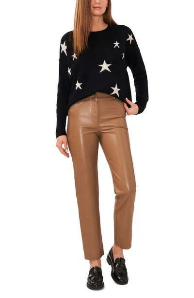 Shop Vince Camuto Star Crewneck Sweater In Rich Black