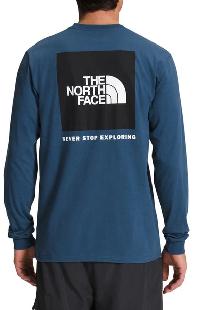 Shop The North Face Long Sleeve Nse Box Logo Graphic T-shirt In Shady Blue/ Tnf Black
