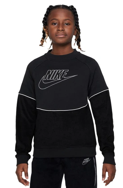 Shop Nike Kids' Sportswear Fleece Logo Sweatshirt In Black/ White/ White