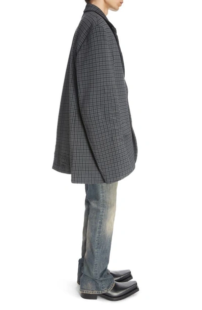 Shop Balenciaga Houndstooth Oversize Cotton Blend Knit Jacket In Grey