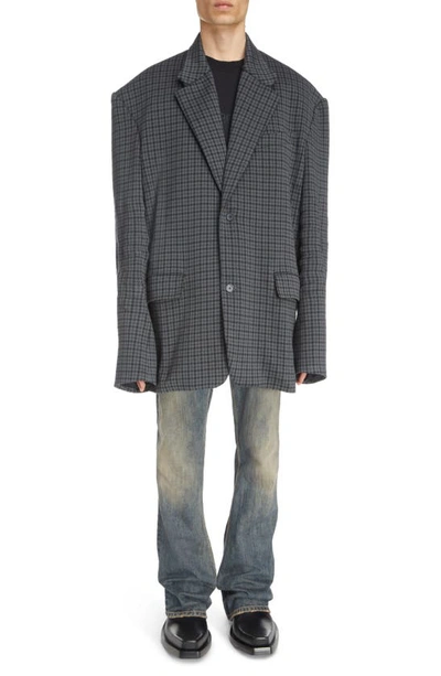 Shop Balenciaga Houndstooth Oversize Cotton Blend Knit Jacket In Grey