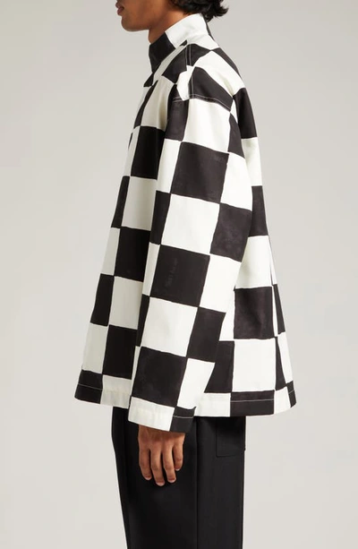 Shop Jil Sander Checkerboard Print Blouson Jacket In Raven