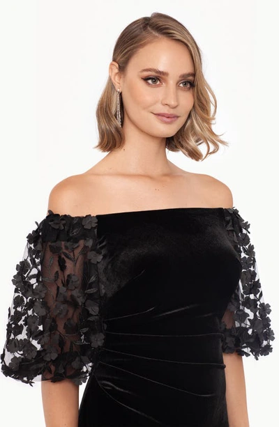 Xscape Plus Size Puffed-sleeve Off-the-shoulder Jumpsuit In Black