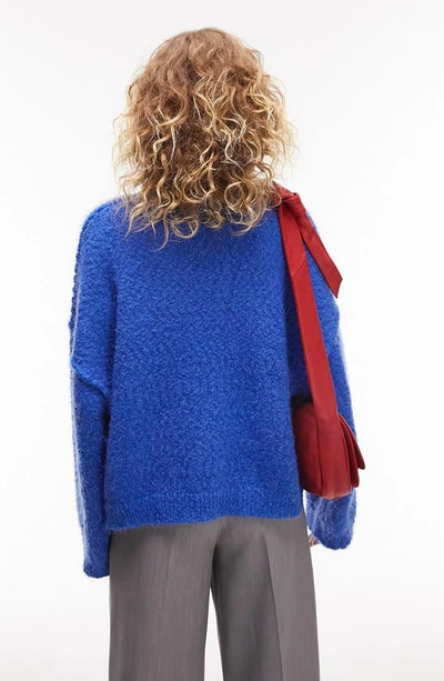 Shop Topshop Textured Roll Neck Sweater In Mid Blue