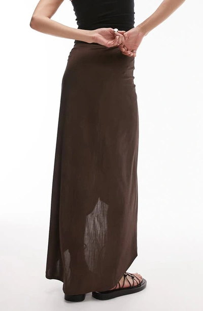 Shop Topshop Drawstring Ruched High-low Jersey Skirt In Brown