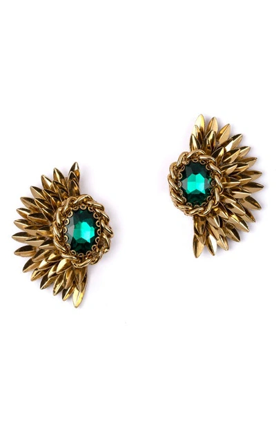 Shop Deepa Gurnani Ryder Crystal Stud Earrings In Emerald