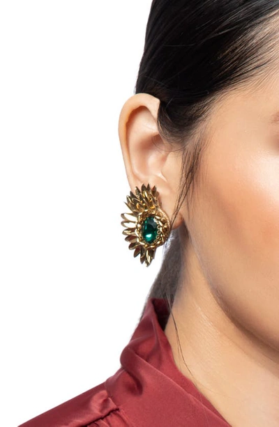 Shop Deepa Gurnani Ryder Crystal Stud Earrings In Emerald