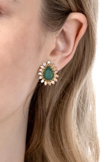 Shop Deepa Gurnani Leesha Crystal Stud Earrings In Green