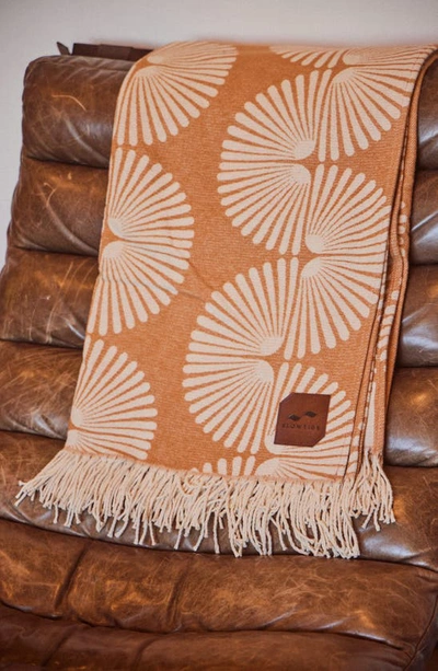 Shop Slowtide Sidewinder Fringe Trim Cotton Blanket In Brown