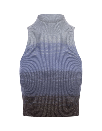 Gcds Degradé Ribbed-knit Cropped Top In Blu