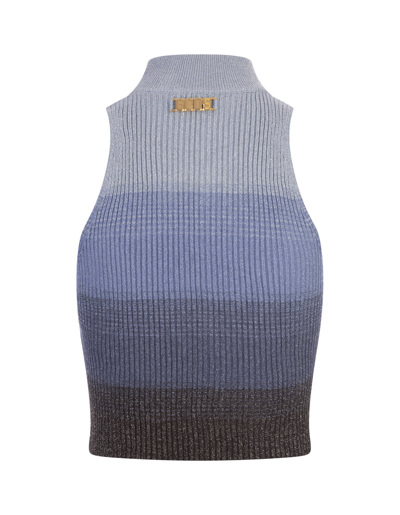 Gcds Degradé Ribbed-knit Cropped Top In Blu
