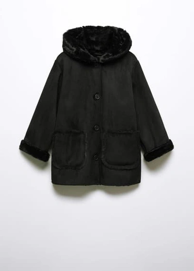 Shop Mango Faux Shearling-lined Coat Black