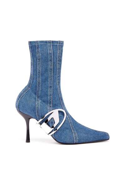 Shop Diesel D-eclipse-heeled Ankle Boot In Stretch Denim In Tobedefined