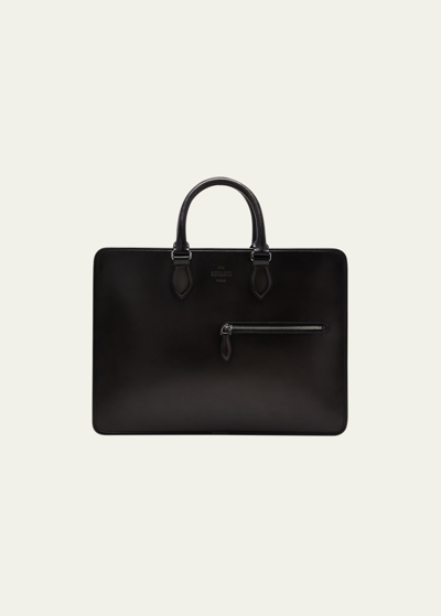 Shop Berluti Men's Deux Jours Leather Briefcase In Nero/grigio