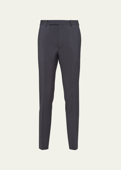Shop Prada Men's Wool-mohair Trousers In Ferro