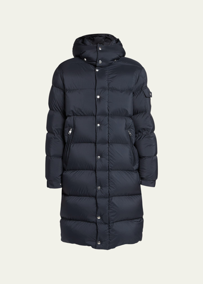 Shop Moncler Men's Hanoverian Long Parka In Blue