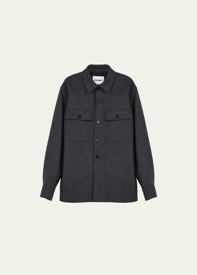 Shop Jil Sander Men's Wool Flannel Overshirt In Lava Stone