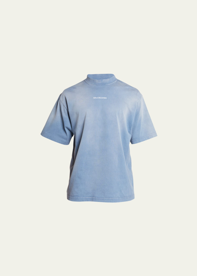 Shop Balenciaga Men's Relaxed Logo T-shirt In Navy/crm