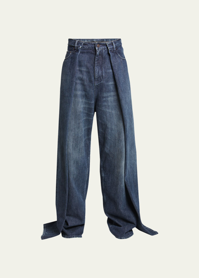 Shop Balenciaga Men's Baggy Jeans With Double Side Panels In Dk.night