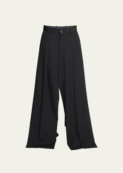 Shop Balenciaga Men's Double-front Wool Twill Pants In Noir