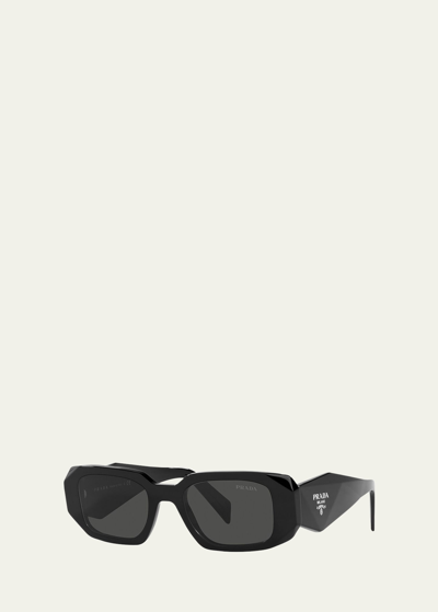 Shop Prada Men's Geometric Rectangle Acetate Sunglasses In Black