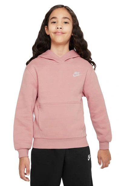 Shop Nike Kids' Club Fleece Hoodie In Red Stardust/ White