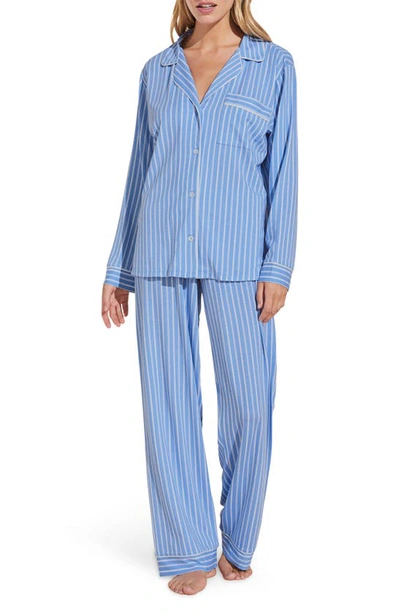Shop Eberjey Gisele Print Jersey Knit Pajamas In Nordic Stripes Vista Blueivory