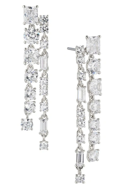 Shop Nadri A La Carte Double Linear Drop Earrings In Rhodium