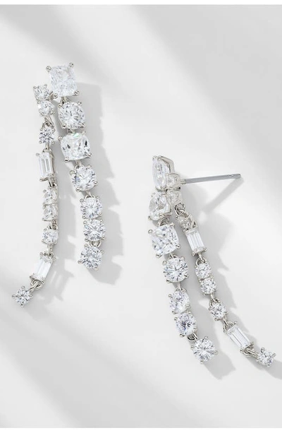 Nadri A La Carte Double Linear Drop Earrings In Rhodium Plated Or 18k Gold Plated In Rhodium