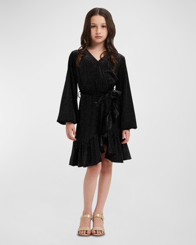 Shop Bardot Junior Girl's Polka Dot Wrap Dress In Black Sparkle