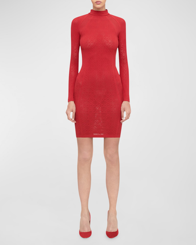 Shop Wolford X Simkhai Warp-knit Logo Mini Dress In Autumn Red
