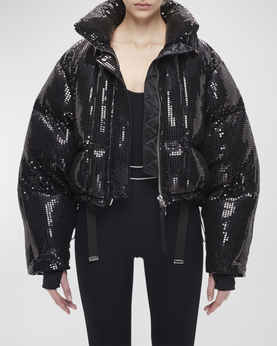 Shop Shoreditch Ski Club Dissco Sequin Puffer Jacket In Black