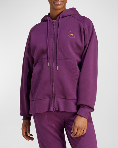 Shop Adidas By Stella Mccartney Logo-print Full-zip Hoodie In Rednit