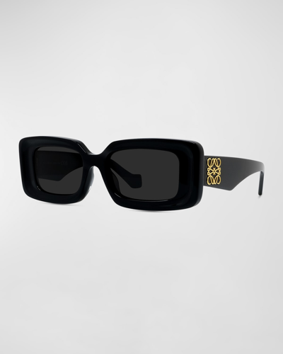 Shop Loewe Havana Anagram Rectangle Acetate Sunglasses In Black Smoke