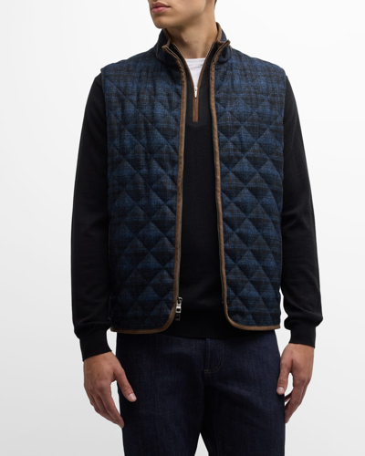 Shop Peter Millar Men's Essex Quilted Wool Travel Vest In Dark Ind