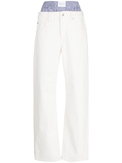 Shop Alexander Wang White Layered-waist Straight-leg Jeans