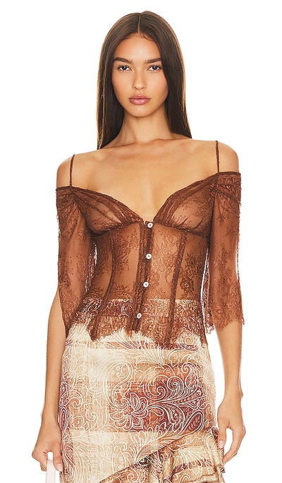 Shop Kim Shui Lace Off Shoulder Top In Brown