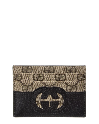 Shop Gucci Interlocking G Cutout Gg Supreme Canvas & Leather Card Holder In Black