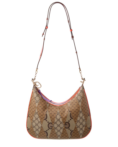 Shop Gucci Attache Medium Canvas Shoulder Bag In Beige