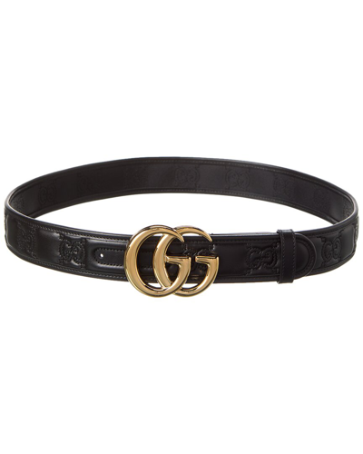 Shop Gucci Gg Marmont Matelasse Wide Leather Belt In Black